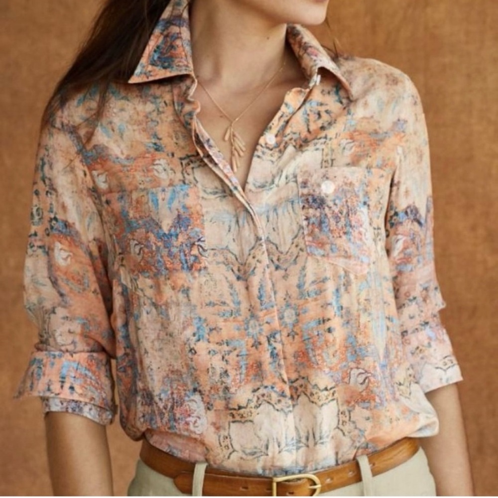 Peruvian Connection Liliana Button Down Shirt Size XL Vintage Inspired Print - Picture 3 of 8
